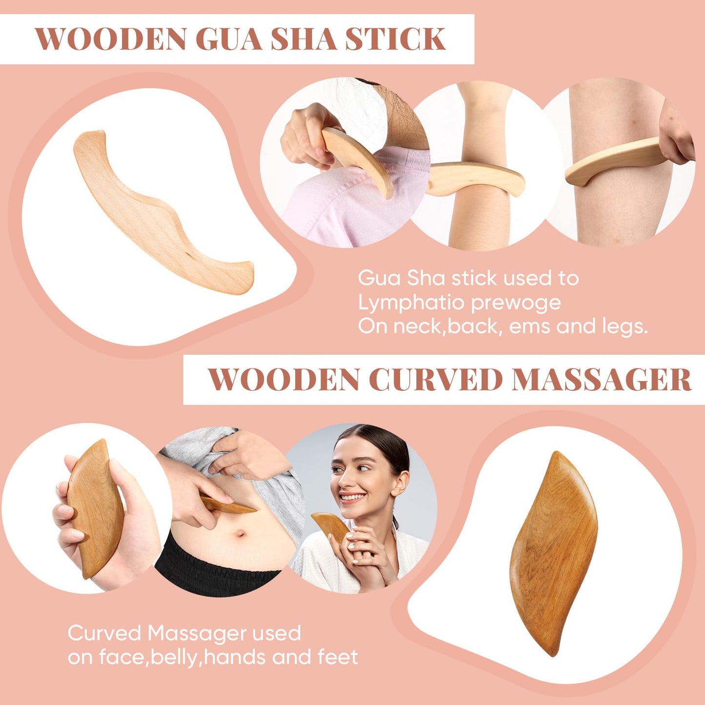 Lineshading 4 Pcs Dry Brushing Body Brush for Lymphatic Drainage Vegan Dry Brush with Wood Therapy Massage Lymphatic Drainage Tool Gua Sha Anti Cellulite Body Sculpting Sensitive Skin Exfoliation…