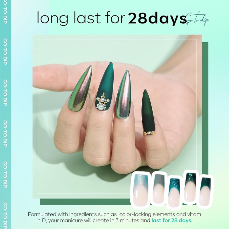Ethereal Green Gel Nail Polish Set - 6 Colors for Spring/Summer | Mermaid Lagoon & Turquoise Glitter