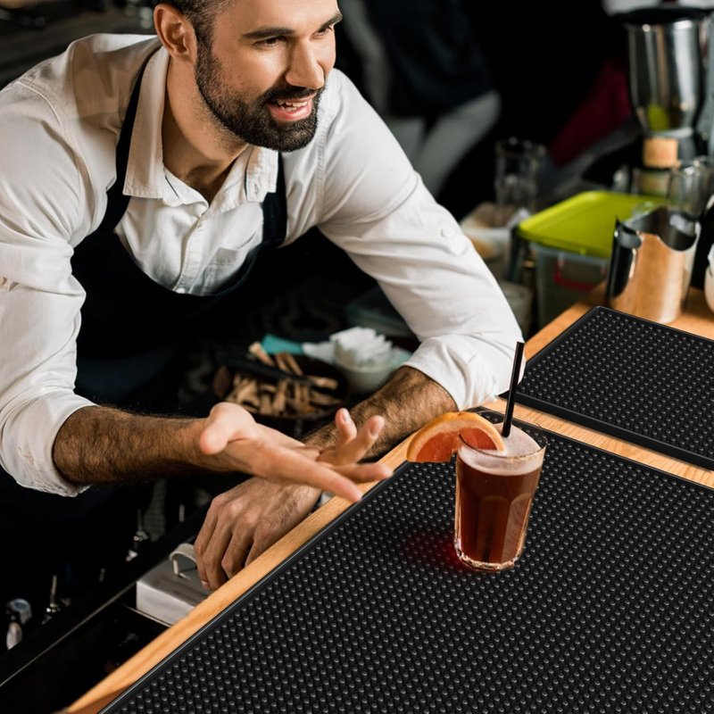 Noverlife 3PCS Black Rubber Bar Service Mat Set - Waterproof, Nonslip Flexible Bar Mats | 24x3, 18x12, 12x6 Inch