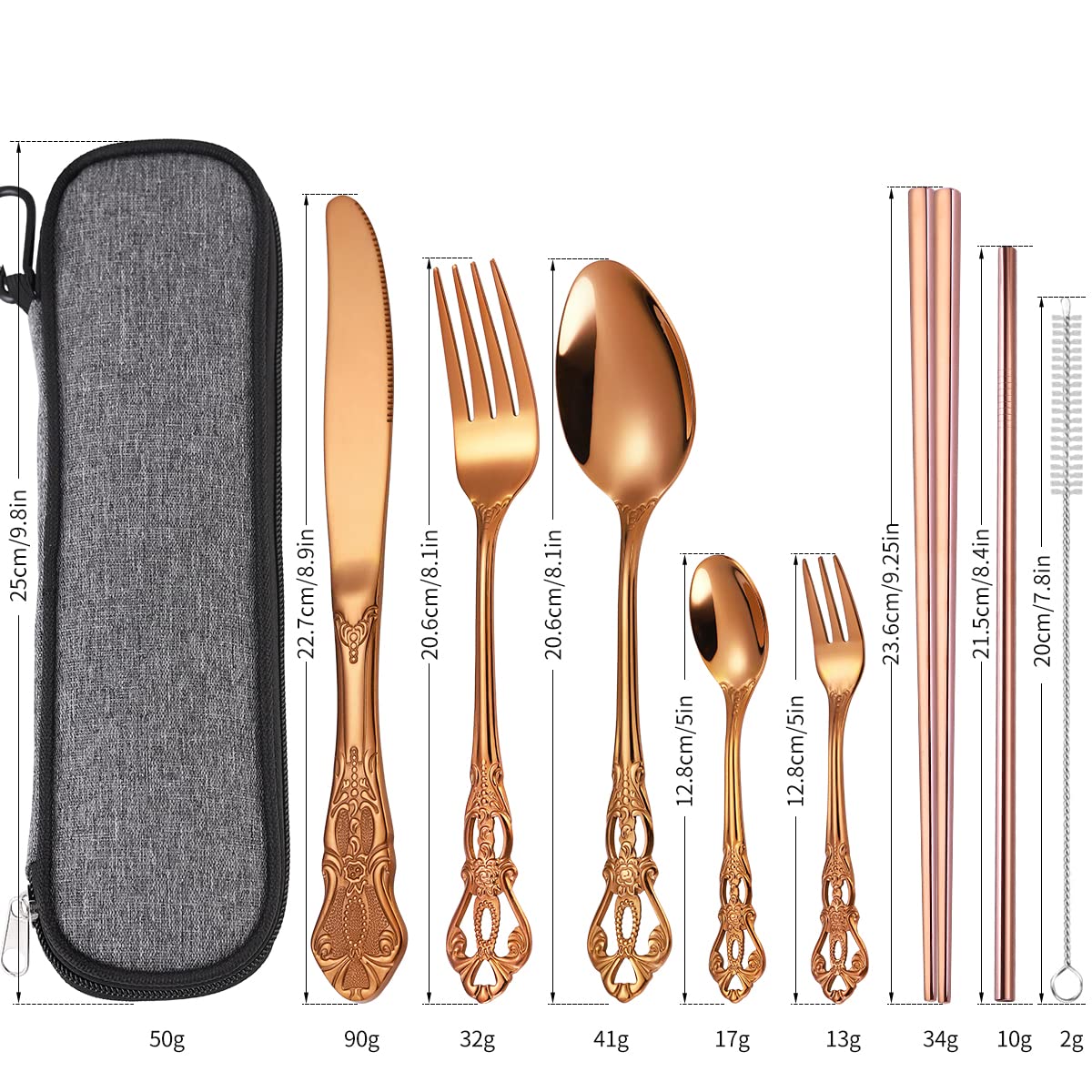 AARAINBOW 7 Pieces Stainless Steel Flatware Set Portable Reusable Cutlery Set Travel Utensils Set Including Chopsticks Knife Fork Spoon Straws Cleaning Brush Dishwasher Safe (G-Blue)