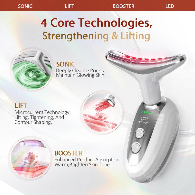 CerviCalm Red Light Face and Neck Beauty Device,3-in-1 Facial Massager Tool with LED, Heat & Vibration, with 5D Activation Serum & 5D Collagen Jelly for Skin Tightening & Lifting & Lymphatic Drainage