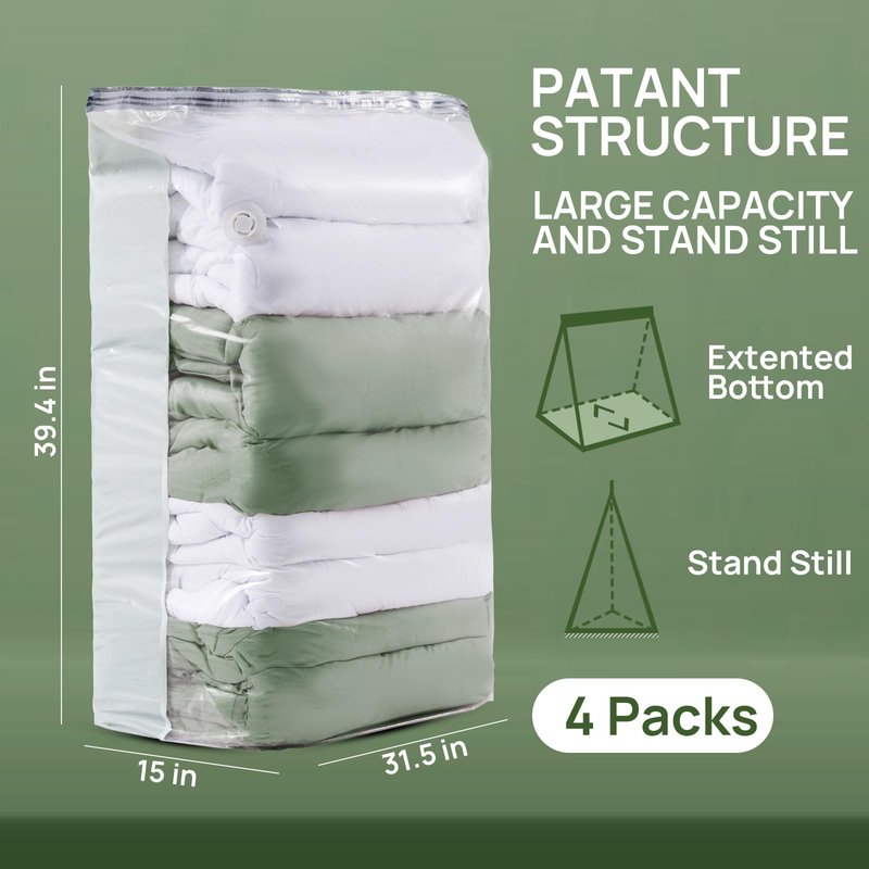 LEVERLOC Vacuum Storage Bags, Jumbo Cube 4 Pack (31x40x15 Inch), Closet Organizers and Storage Vacuum Sealer Bag for Beddings Comforters Blankets Quilts Pillows Clothes