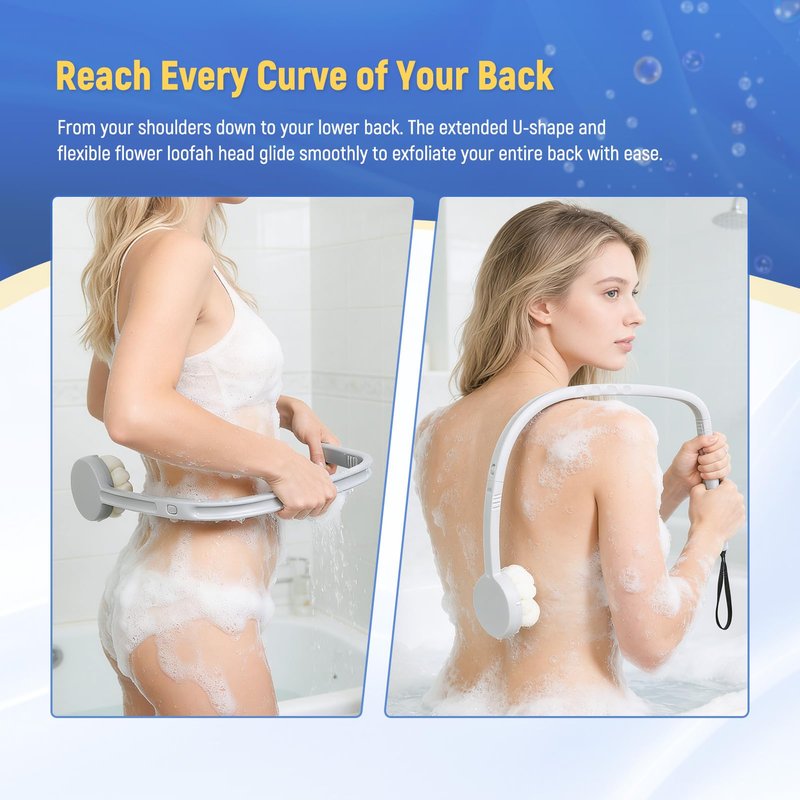 Chonario Long Handled Flower Loofah Sponge for Back, Back Scrubber Brush for Shower, Loofah Sponge on a Stick for Men,Women,Elderly