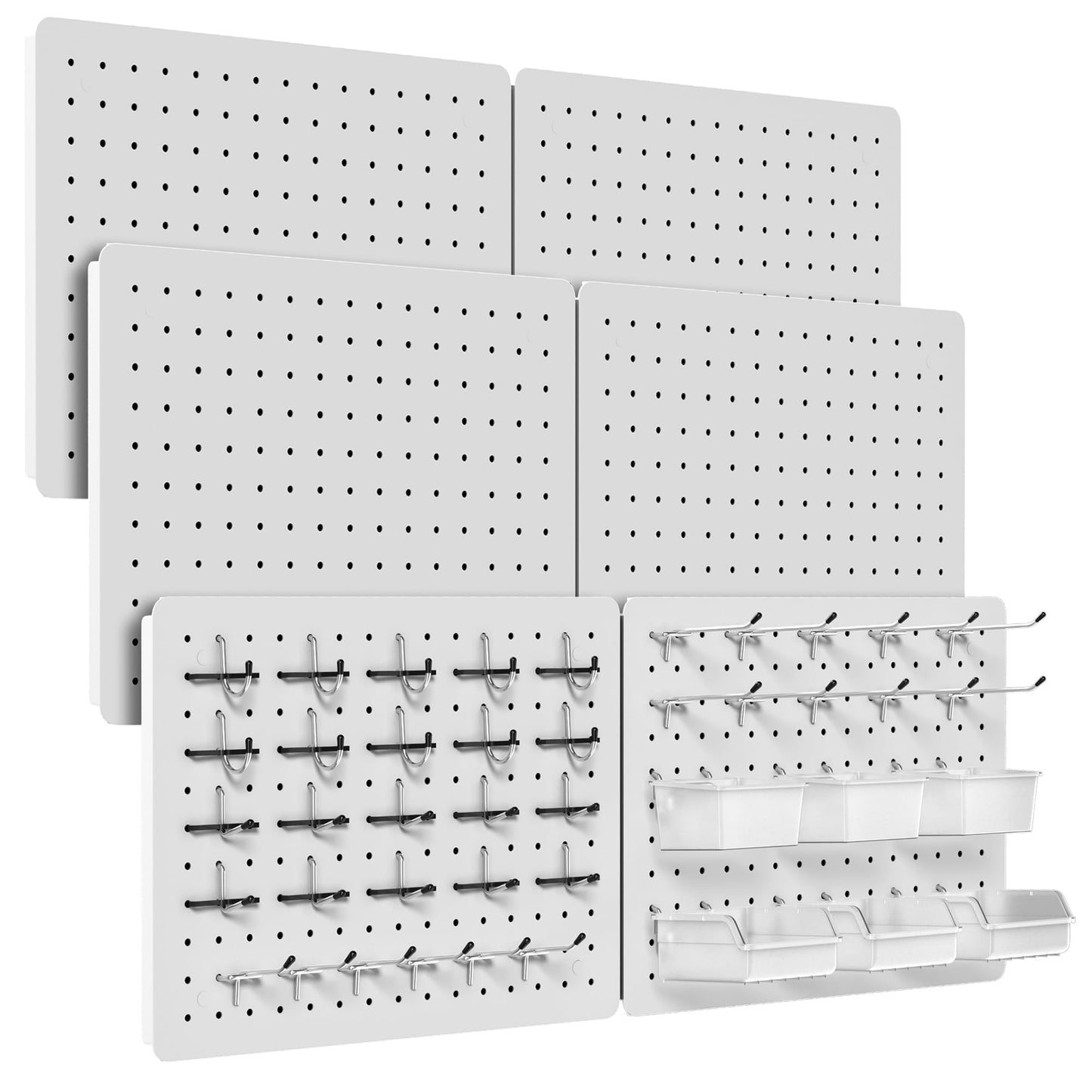 PHX Grove Peg Board for Tools, 6 Pack Metal Pegboard Wall Organizer with Hooks,12"×16" White Pegboard Panels for Walls Home, Garage Tool Storage, Kitchen, Office Organization, Craft Room