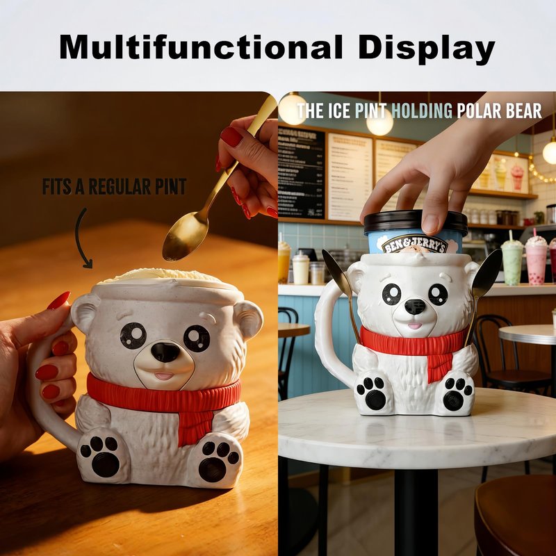 LDJDSDS Ice Cream Pint Holder, Insulated Ice Cream Holder Sleeves for 16 oz Pints with Spoon Slots & Hidden Snack Drawer, Leak Proof Popsicle Cooler Container Cozy, Gifts for Animal Lovers