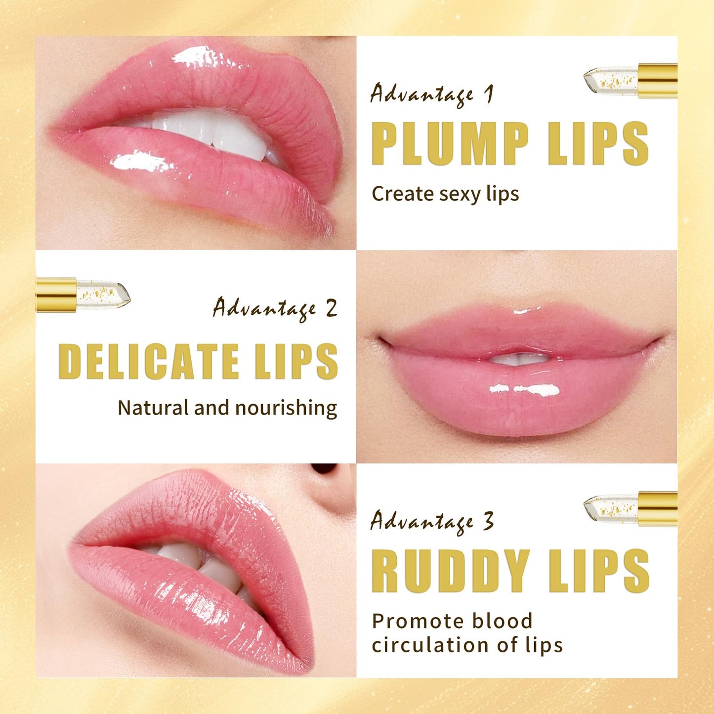 Yeweian pH Adjusting Lipstick, Transfer Proof Color Changing Lipstick, Gold Crystal Clear Lip Stick That Changes Color, Moisturizing Glossy Shine Lip Balm, Hydrating Non-Sticky Lip Gloss for Women