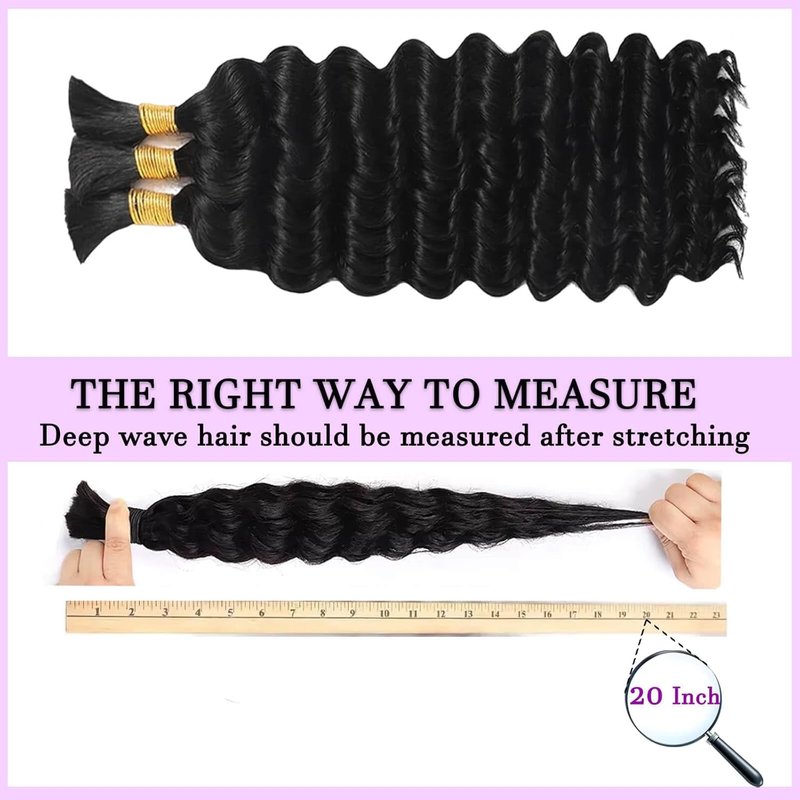 Skiennix Human Braiding Hair - Wet & Wavy Deep Wave Extensions | 110g Boho Chocolate Brown 16-Inch 3 Bundles