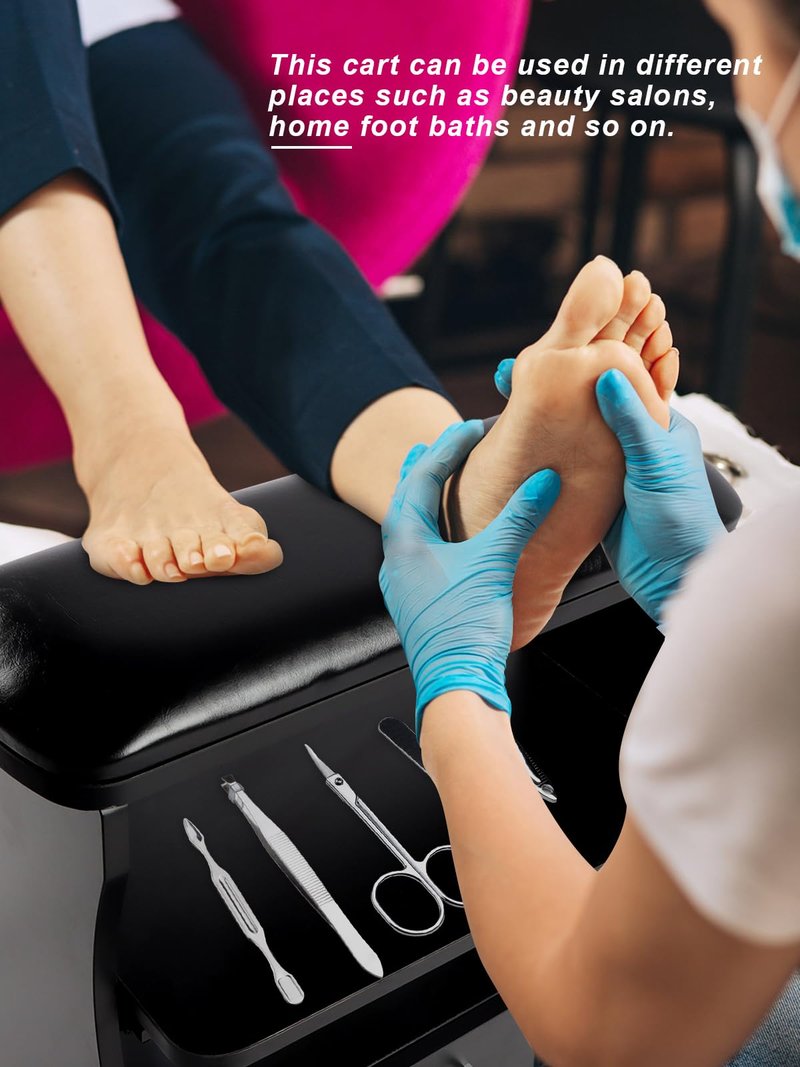 Kalolary Pedicure Foot Rest, Manicure Foot Rest with Wheels PU Leather Home Beauty Footrest Pedicure Foot Stool Stand for Home Salon Use(Black)