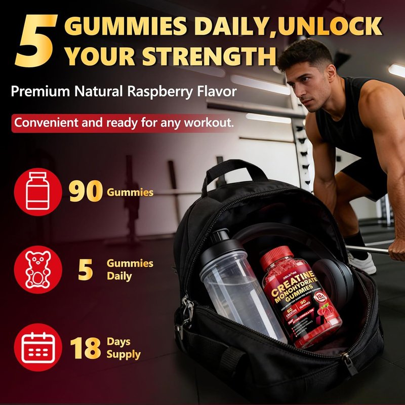 Skiennix Creatine Monohydrate Gummies - 6000mg Sugar-Free Formula for Enhanced Strength & Recovery