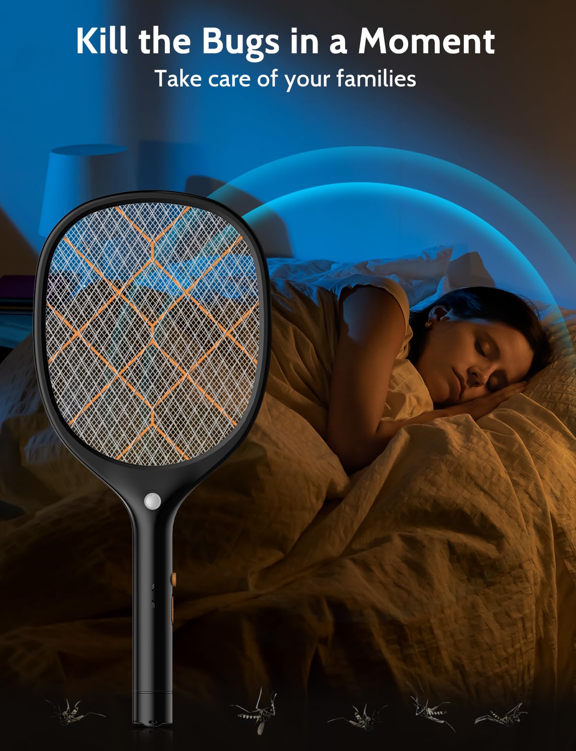YISSVIC Electric Fly Swatter Bug Zapper Racket 4000V Rechargeable Mosquito Killer with LED Light for Indoor Home Office Backyard Patio Camping (1, Black Orange)