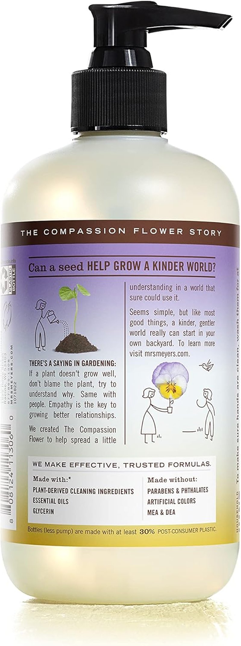 Mrs. Meyer's Clean Day Hand Soap - Compassion Flower Scent | 16 Fl Oz Bottle for Gentle Cleansing