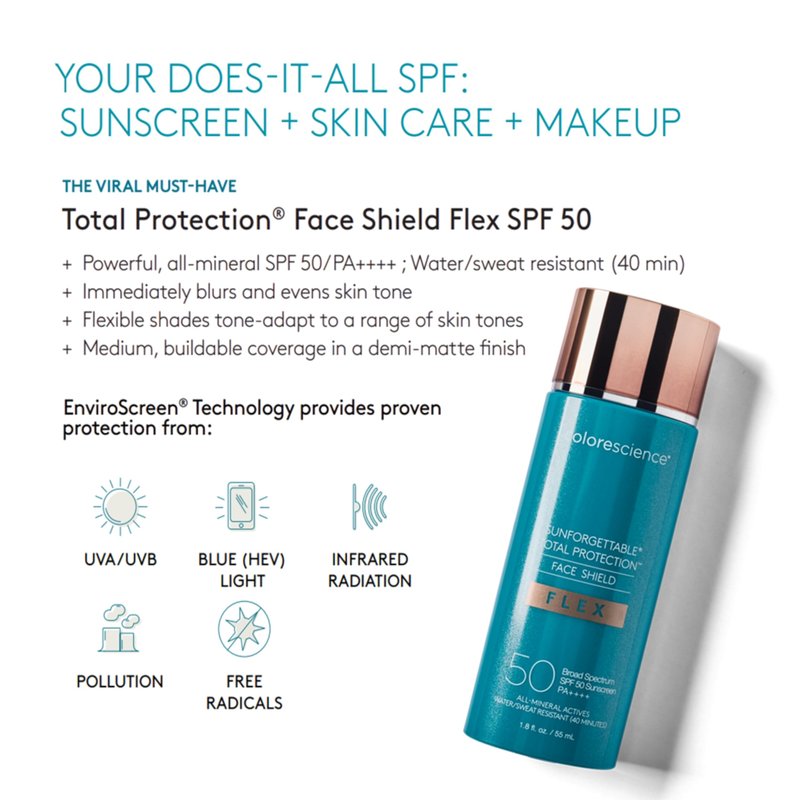 Colorescience Total Protection Face Shield Flex SPF 50, Zinc Oxide Formula, Fair, 1.8 fl. oz (Pack of 1)