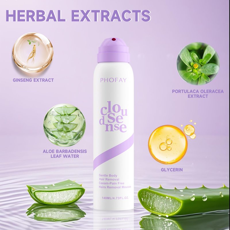 PHOFAY Smooth Hair Removal Spray for Women & Men Sensitive Skin,Painless Depilatory Cloud Sense Hair Removal Cream with Aloe & Hyaluronic Acid Body Hair Remover for Bikini,Legs,Chest,Underarms(1PC)