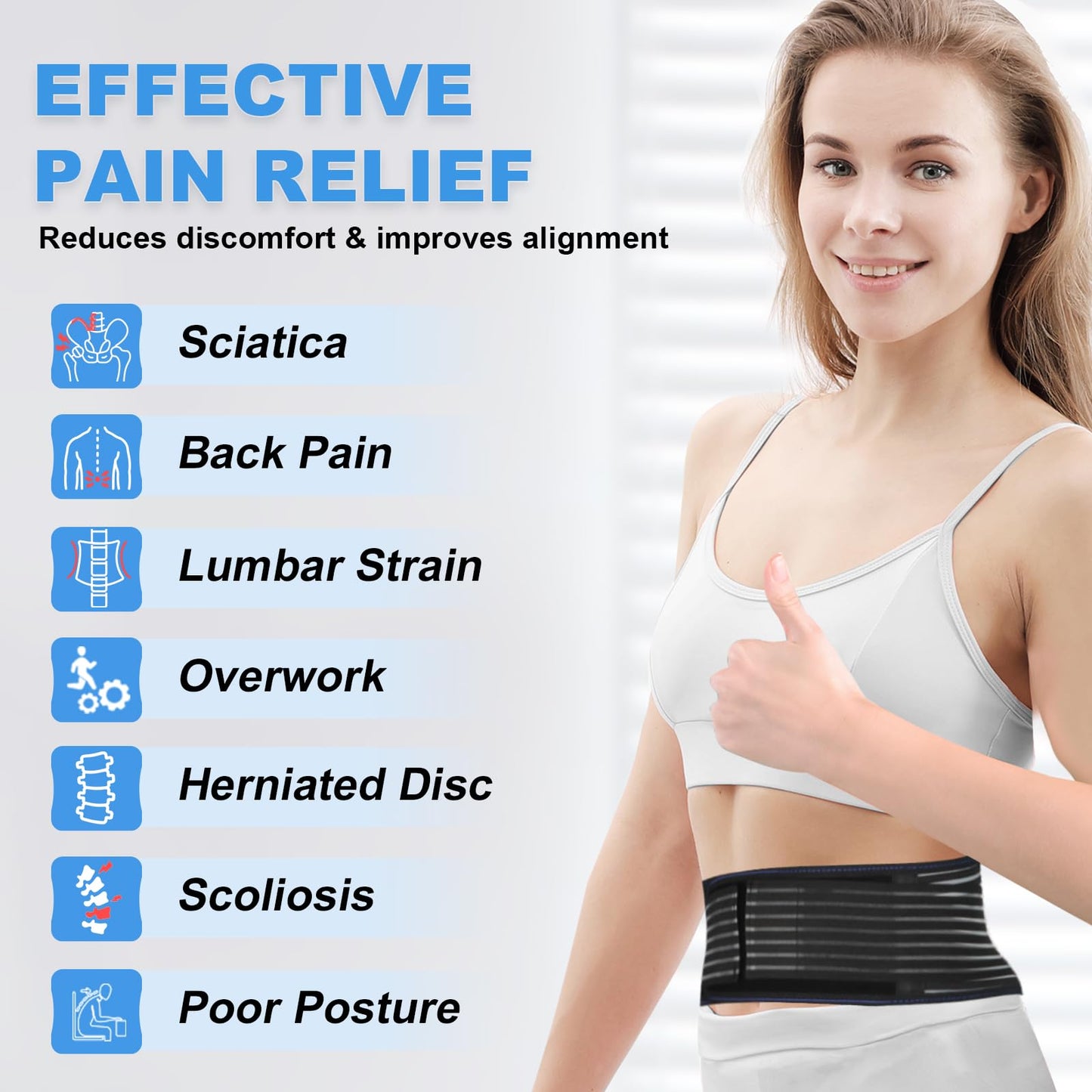 Back Brace for Lower Back Pain Relief, Lumbar Support Belt for Work for Men&Women with Magnet, 4 Reinforced Stays, Self Heating Adjustable Back Support for Sciatica, Herniated Disc, Scoliosis (Medium)