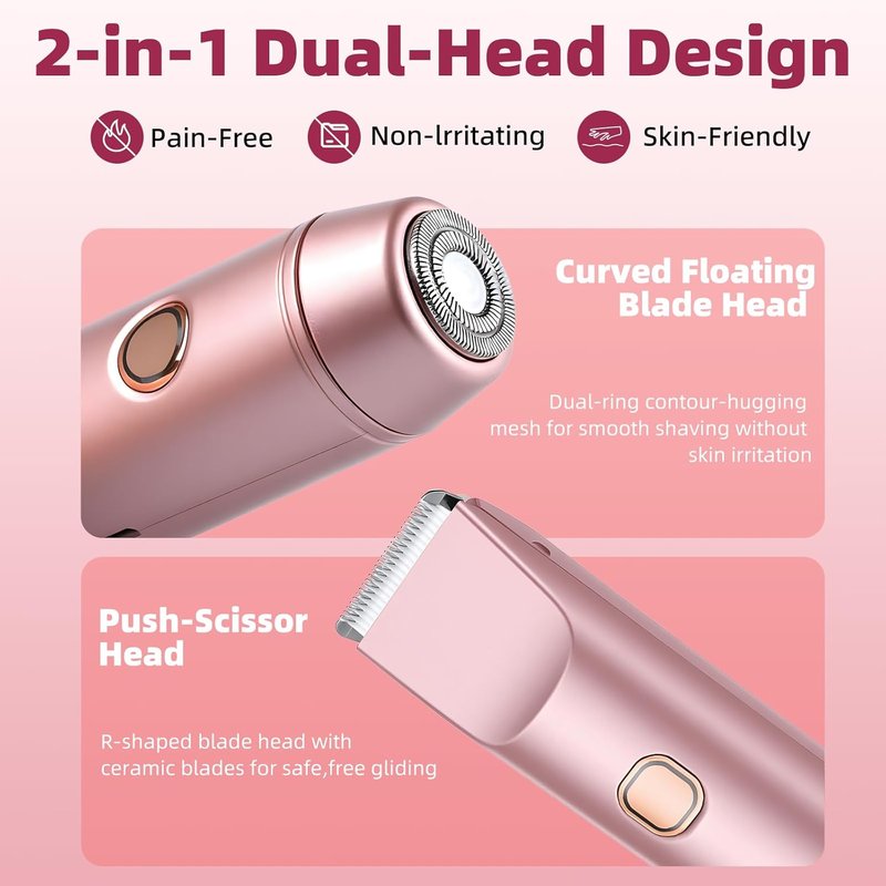 Carehabi Bikini Trimmer - 2-in-1 Electric Razor for Women | IPX7 Waterproof, Painless Ceramic Blade, Rose Gold