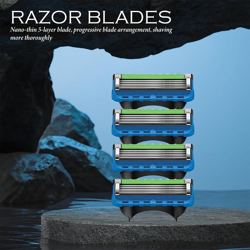 12-Blade Replacement Cartridge Set - Smooth Shave with Five-Blade Technology - 2025 New Green Edition