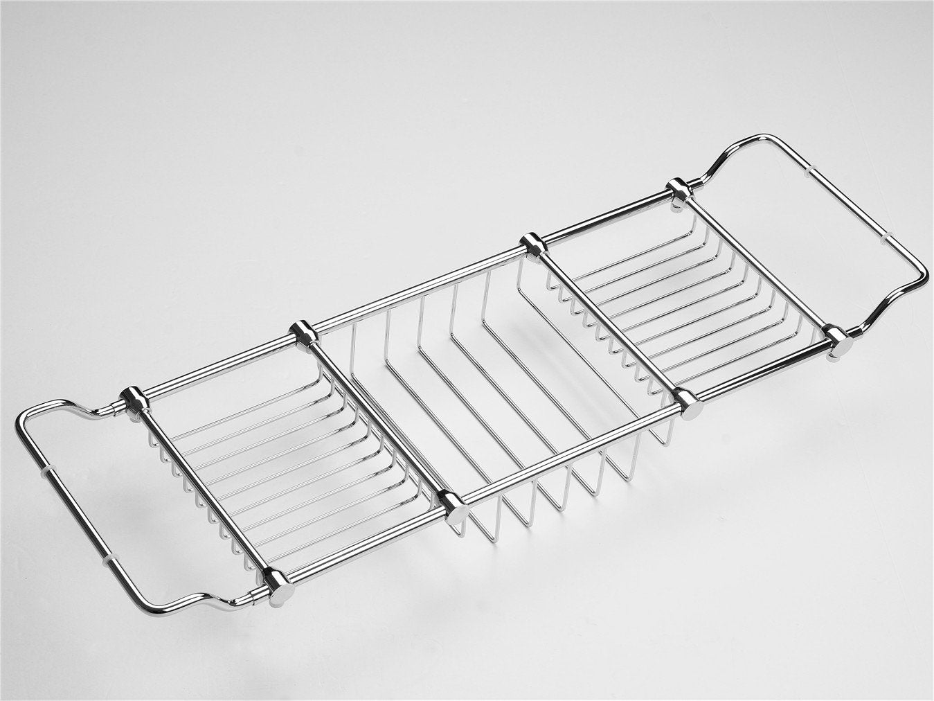 Magionline Brass Expandable Bathtub Caddy Over Tub Rack with Chrome Polished Finish for Elegant Bath Storage
