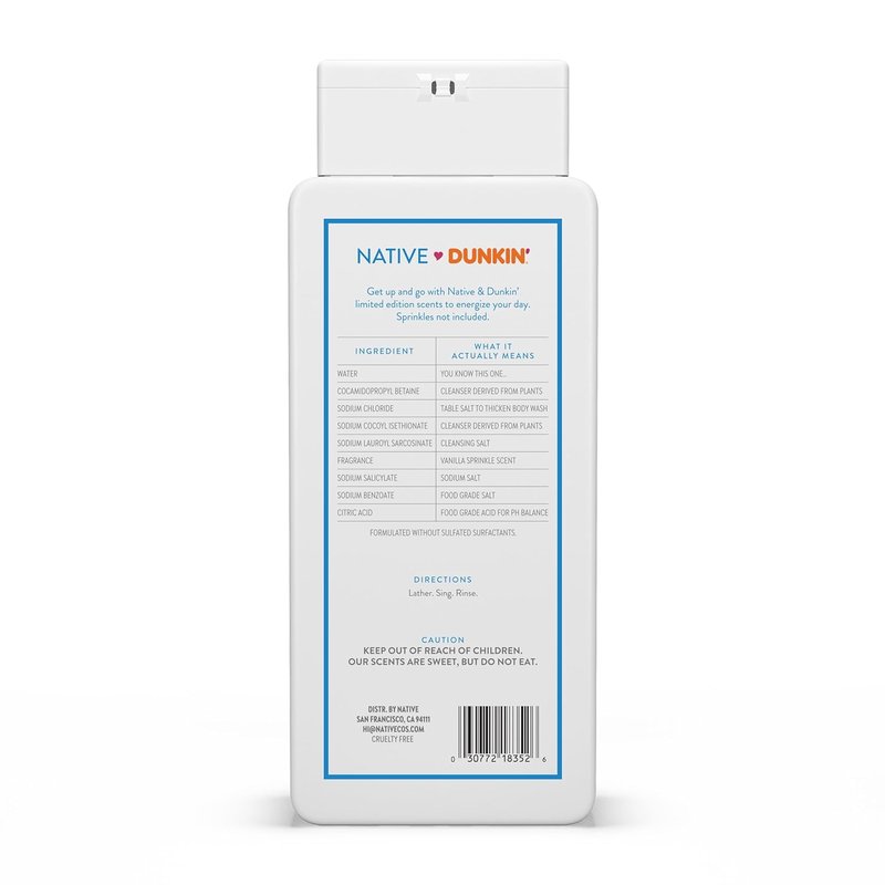 Native Body Wash - Dunkin Vanilla Sprinkle | Naturally Derived, Sulfate & Paraben Free, Hydrating | 18 oz