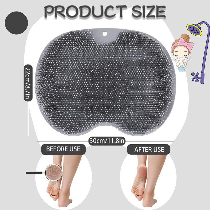 Shower Foot Scrubber, Wall Mounted Bath Massage Pad, Back Scrubber Back with Non Slip Suction Cups to Improve Circulation, Soothe Achy Feet (Grey)