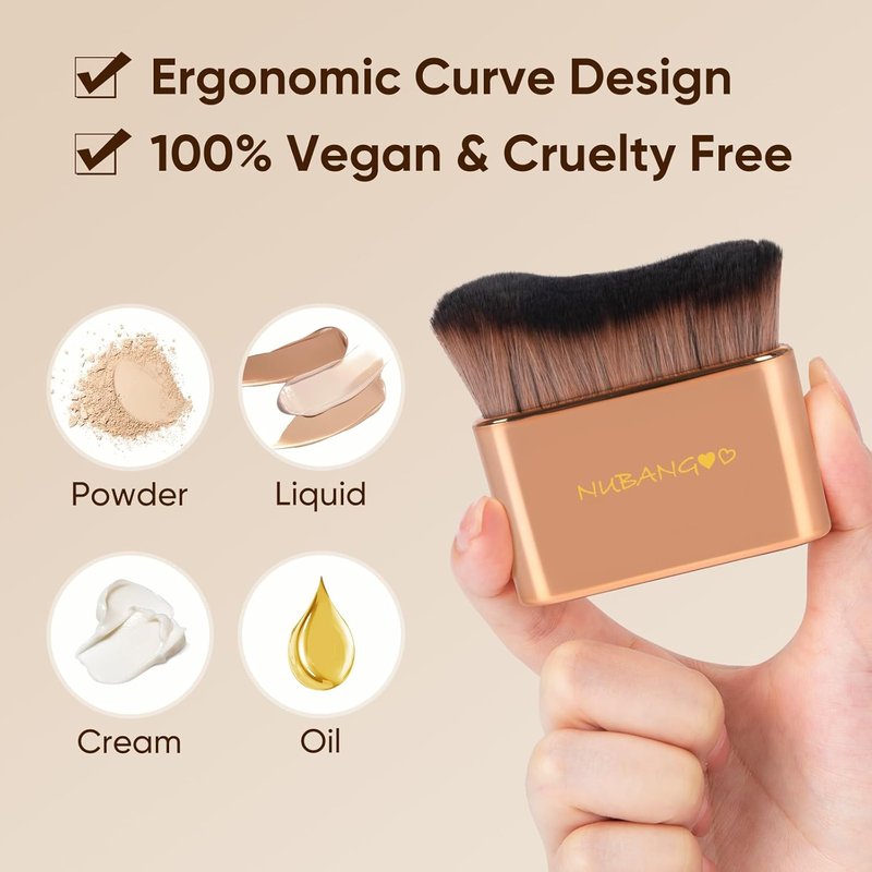 Professional Kabuki Foundation Brush - Versatile Makeup & Self Tanner Applicator | Pink Gold Finish