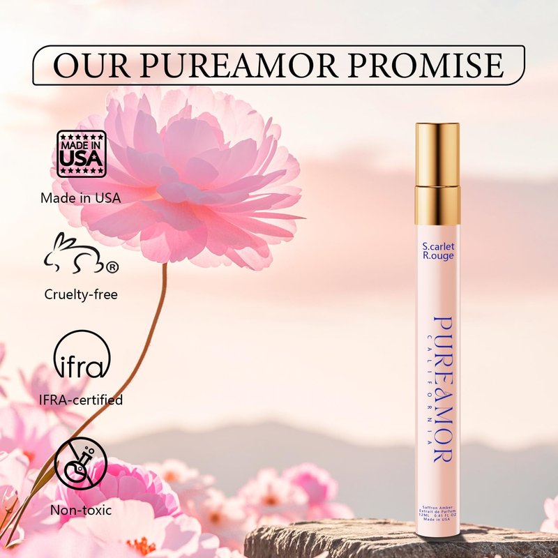 PUREAMOR Pheromones Perfumes for Women, Saffron Amber Extrait de Parfum Oil Spray, 0.41 fl oz (12ml) Travel Size, Long-Lasting Warm Spicy Fragrance, Amplify Charm for Date Night & Daily, Made in USA