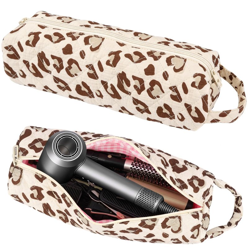 Hair Tools Travel Bag, Soft Compact Case Compatible with Dyson Airwrap & Shark Flexstyle, Curling Iron & Flat Iron Storage Organizer, 14" Portable Hair Accessories Bag（Blue Flower）