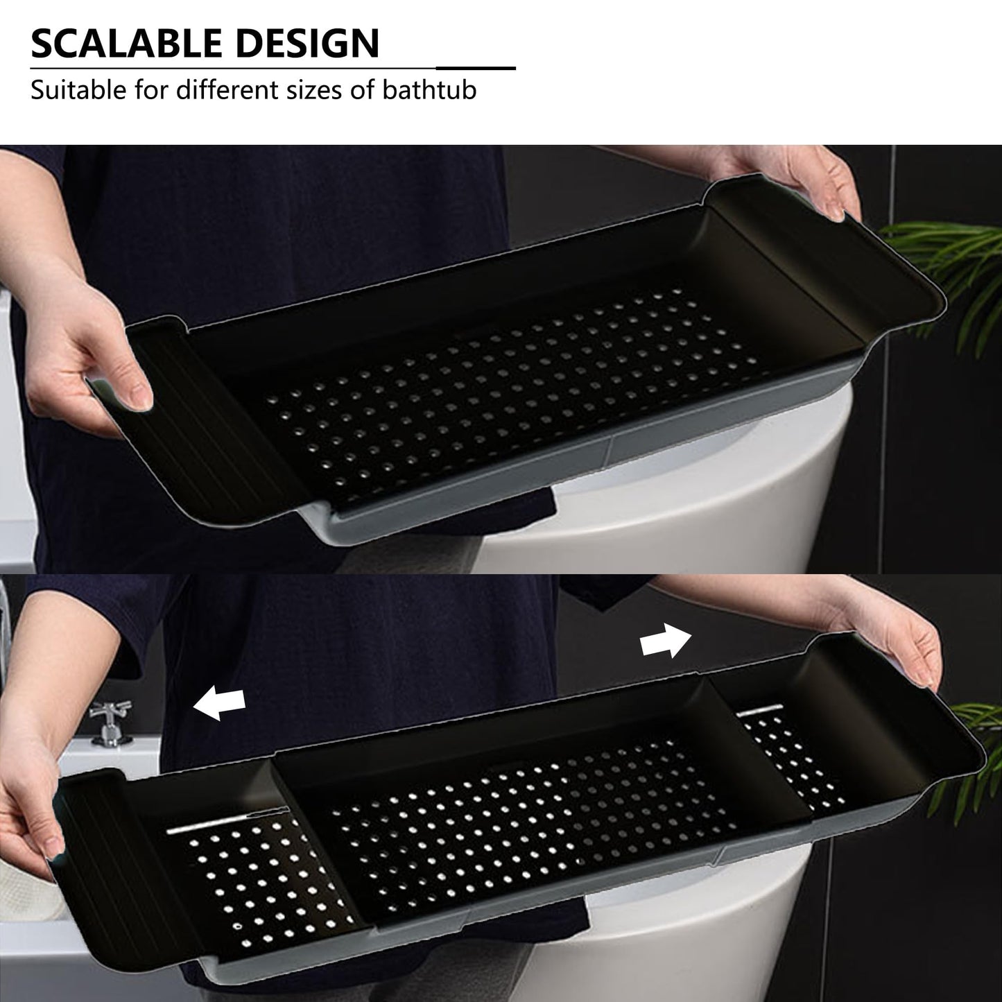 Bath Tub Tray - Stretchable, Strong Load-Bearing, Plastic, Anti-Slip Design - Ultimate Bathtub Caddy Tray(Black)