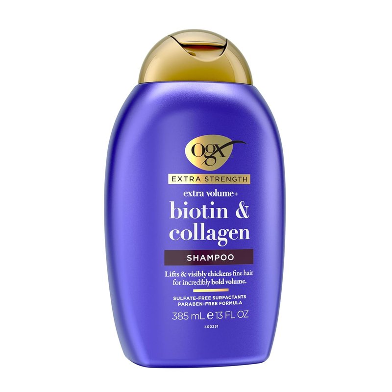 OGX Thick & Full + Biotin Collagen Extra Strength Volumizing Shampoo with Vitamin B7 Hydrolyzed Wheat Protein for Fine Hair. Sulfate-Free Surfactants Thicker, Fuller Hair, 13 Fl Oz