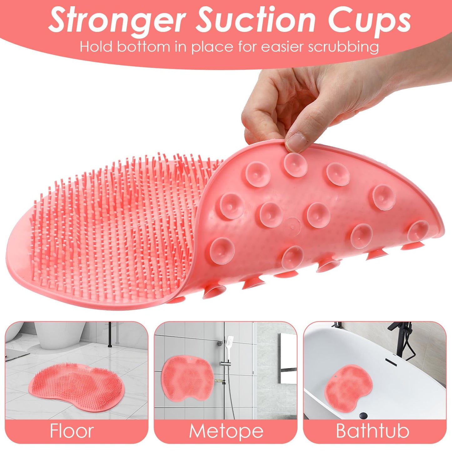 Guduling Foot Shower Scrubber,Silicone Shower Feet Scrubber Mat,with Non-Slip Suction Cups,Exfoliating Bath Wash Pad,Foot and Back Scrubbers for Showers Floor, Pink