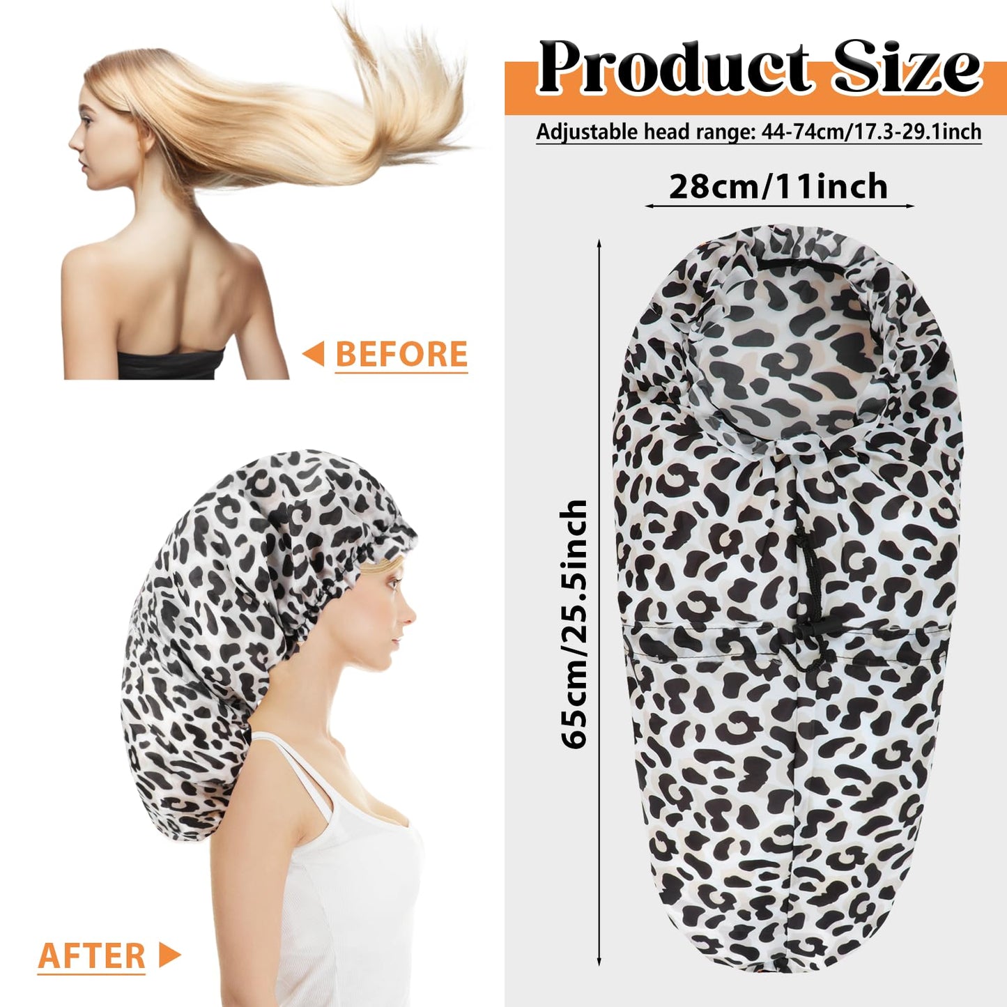 2 Pcs Large Shower Cap for Braids, Extra Long Shower Cap for Women Long Hair & Locs, Waterproof Hair Bonnets for Dreadlocks Drawstring Bath Caps for Women & Men (Black, Cow Print)