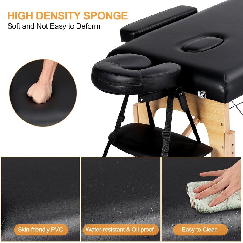 Portable Massage Table - Adjustable 2-Fold Spa Bed with Non-Woven Bag | 28-Inch, Black