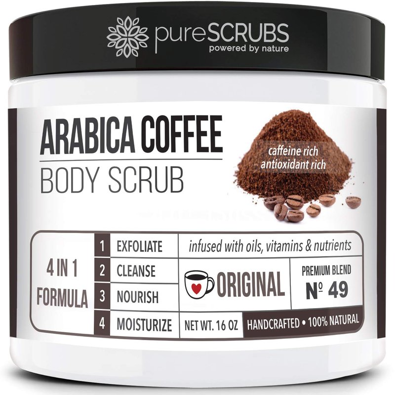 pureSCRUBS Premium Organic Arabica Coffee Body Scrub Set, Skin Smoothing Moisturizing Body Exfoliator - Includes Wooden Spoon, Loofah and Exfoliating Bar Soap - Large 16oz