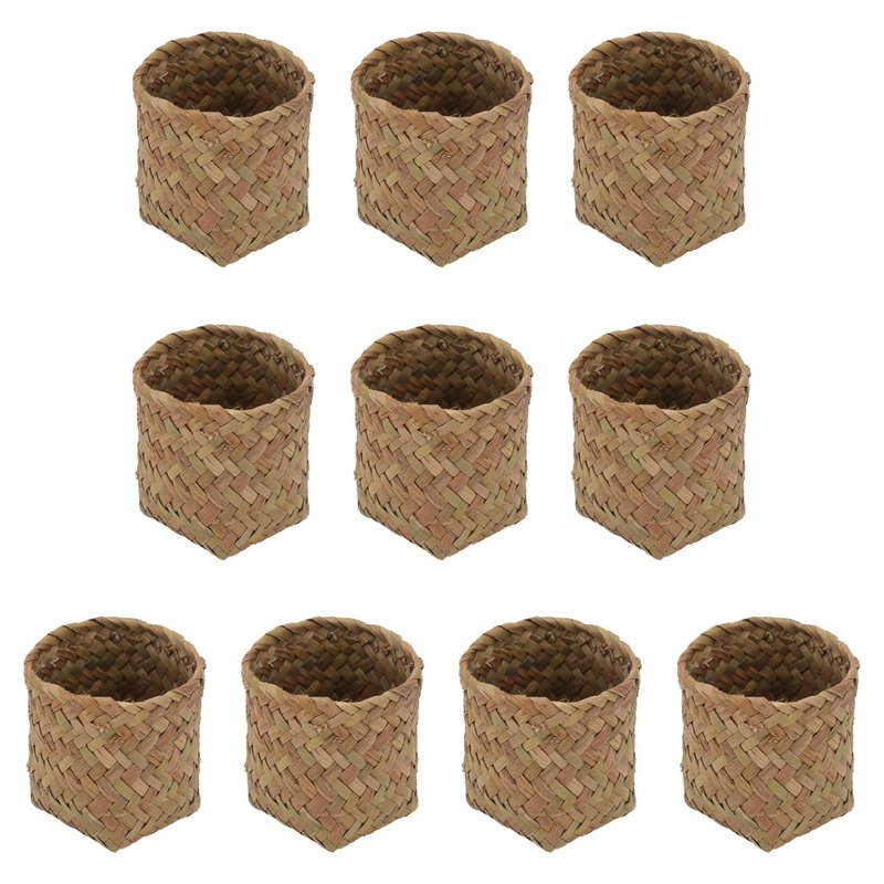 20-Pack Mini Straw Woven Basket Party Favor Boxes, Rustic Small Candy Container for Wedding, Boho Table Decor, Treat and Lipstick Packaging