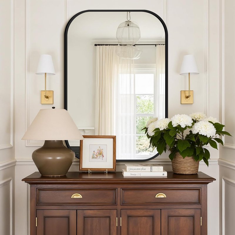 Regine Switzerland Black Bathroom Vanity Mirror - Shatterproof HD Reflection, 26 x 38 Rectangular Design