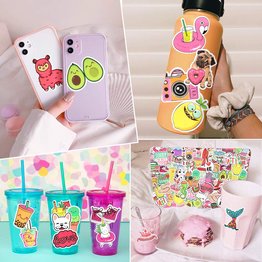 QTL Cute Stickers for Teen Girls, Waterproof Vinyl Stickers, Party Favors and Birthday Gifts, Laptop and Water Bottle, 50PCS