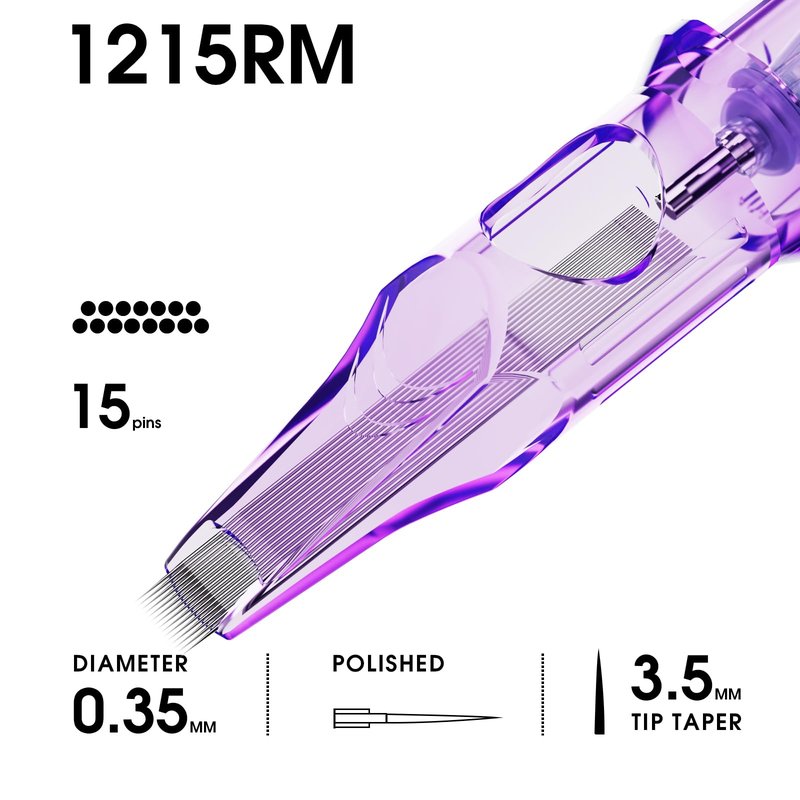 Mast Tattoo Pro2 Tattoo Cartridge Needles, #12 Bugpin 15RM Round Magnum, 20 Count Disposable Needles for Rotary Tattoo Machine Pen