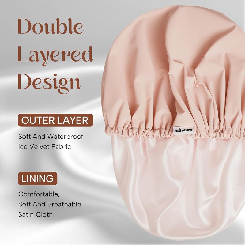 Reusable Waterproof Shower Cap for Women - Double-Layer Hair Protection | Light Pink, One Size