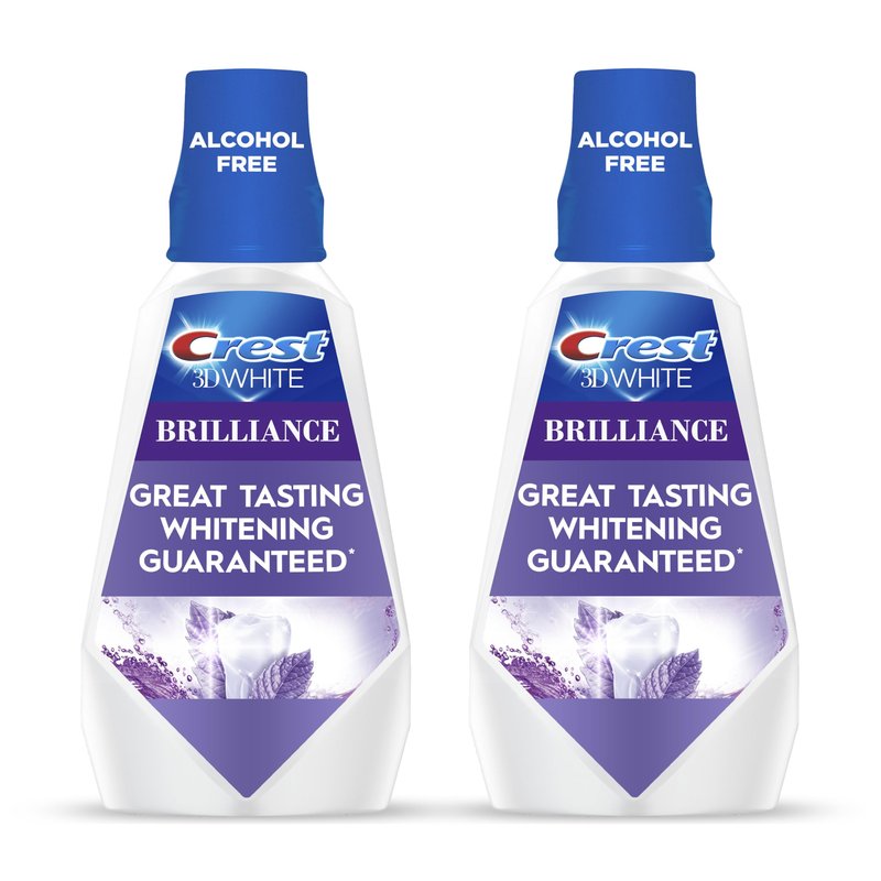 Crest 3D White Mouthwash, Teeth Whitening for Adults, 1L, 2 Pack, Alcohol Free Mouth Rinse, Breath Freshener, Antibacterial, Antiseptic, Bad Breath Treatment, Peroxide Free, Clean Mint