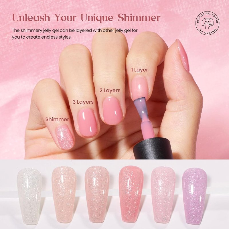 Beetles Nude Pink Gel Nail Polish Set - 25PCS 20 Colors, Sheer Glitter & Matte Top Coats | Perfect Gift for Women
