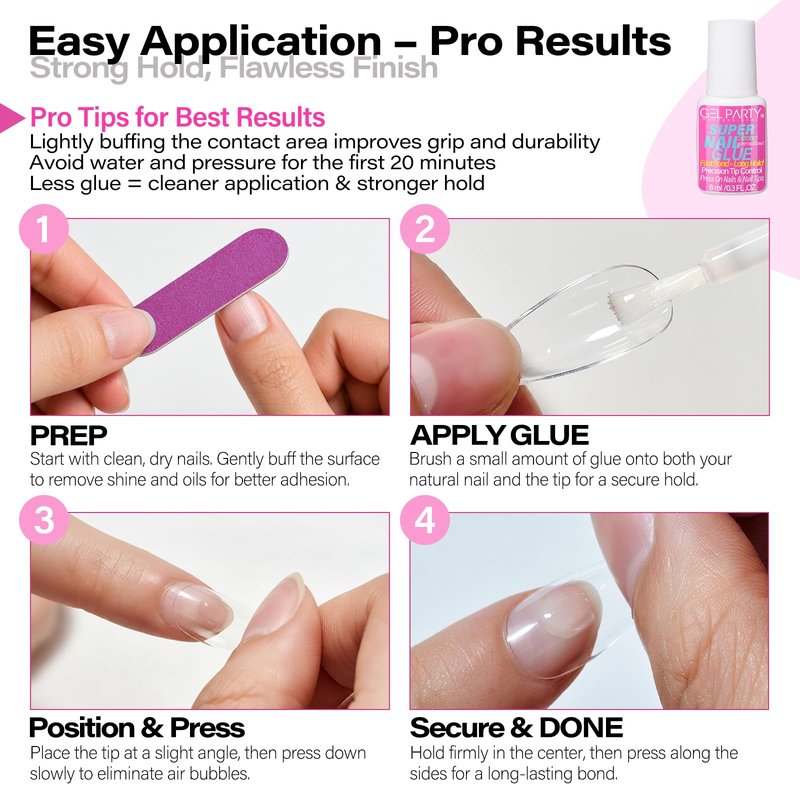 GELPARTY (8ml) Super Strong Brush On Nail Glue for Press On Nails & Tips – Quick Dry Clear Acrylic Nail Adhesive, Long Lasting Waterproof Bond for Fake Nails & Nail Art
