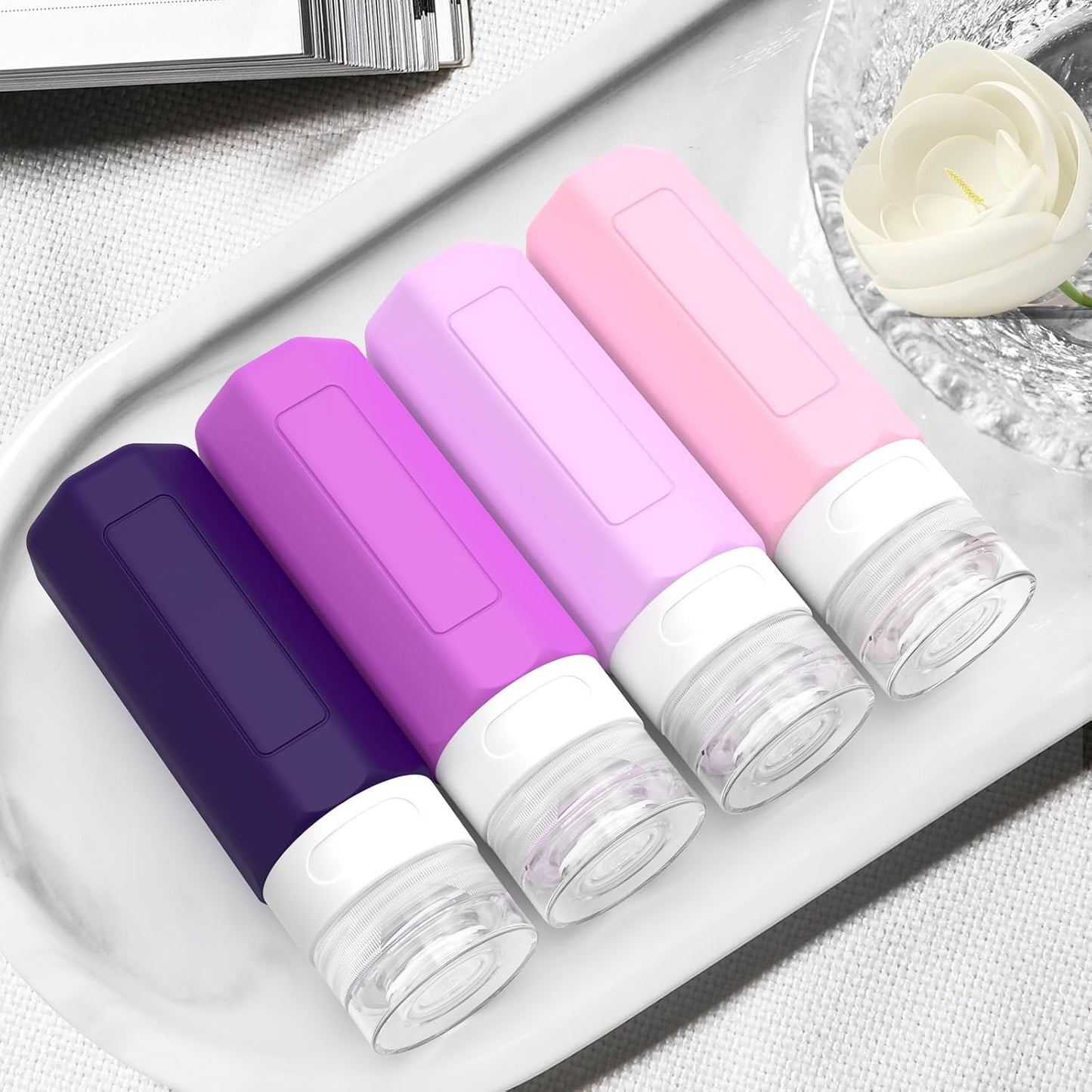 Travel Toiletries Bottles - TSA Approved 3oz Leak Proof Silicone Containers | BPA Free Essentials Kit in Purple
