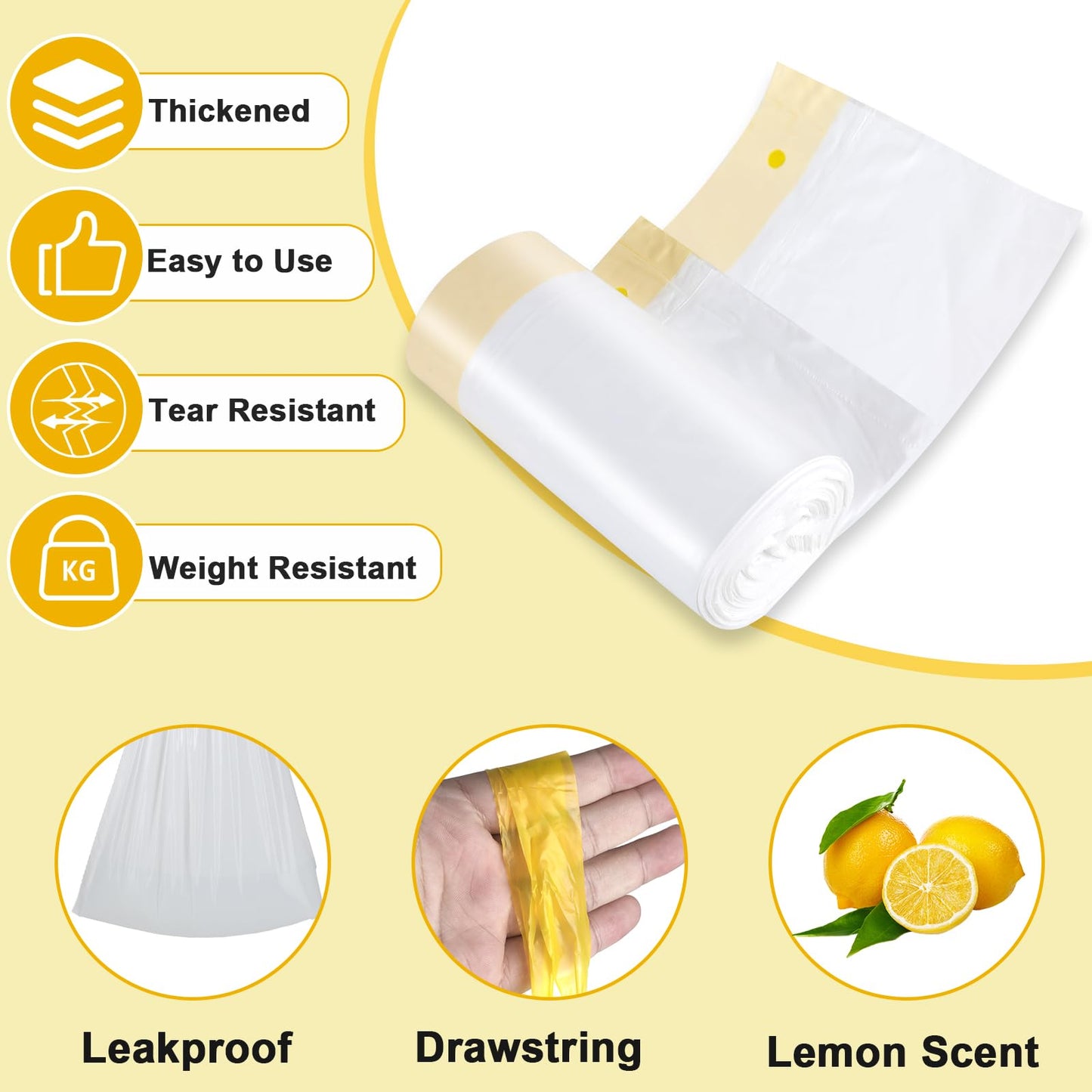 AOOHOOA Bedside Commode Liners with Pads | 100 Commode Bags+100 Absorbent Pads | Leak-Guard | Rapid Absorption | Lemon Scented | Bedpan | Bedside Commode | Camping Toilet