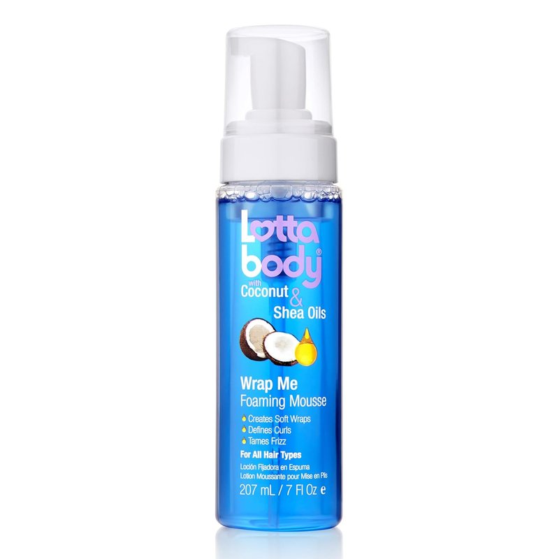 Lottabody Wrap Me Foaming Mousse - Lightweight Curl-Defining & Frizz-Control Formula | Coconut & Shea Oils, 7 oz