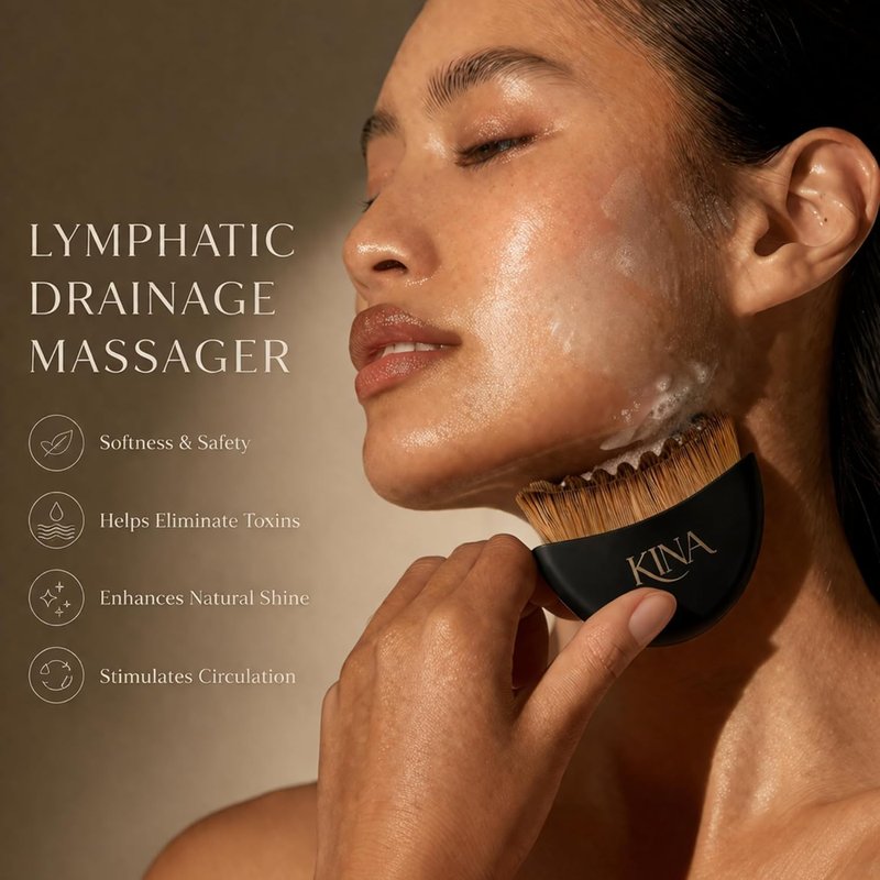 Kina Lymphatic Face Brush - Gua Sha Tool for Detox & Puffiness Relief | Black Color