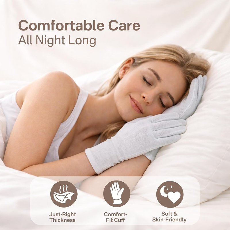 Cotton Gloves for Dry Hands - 4 Pairs Moisturizing Overnight Spa Gloves | 100% Cotton Eczema Care