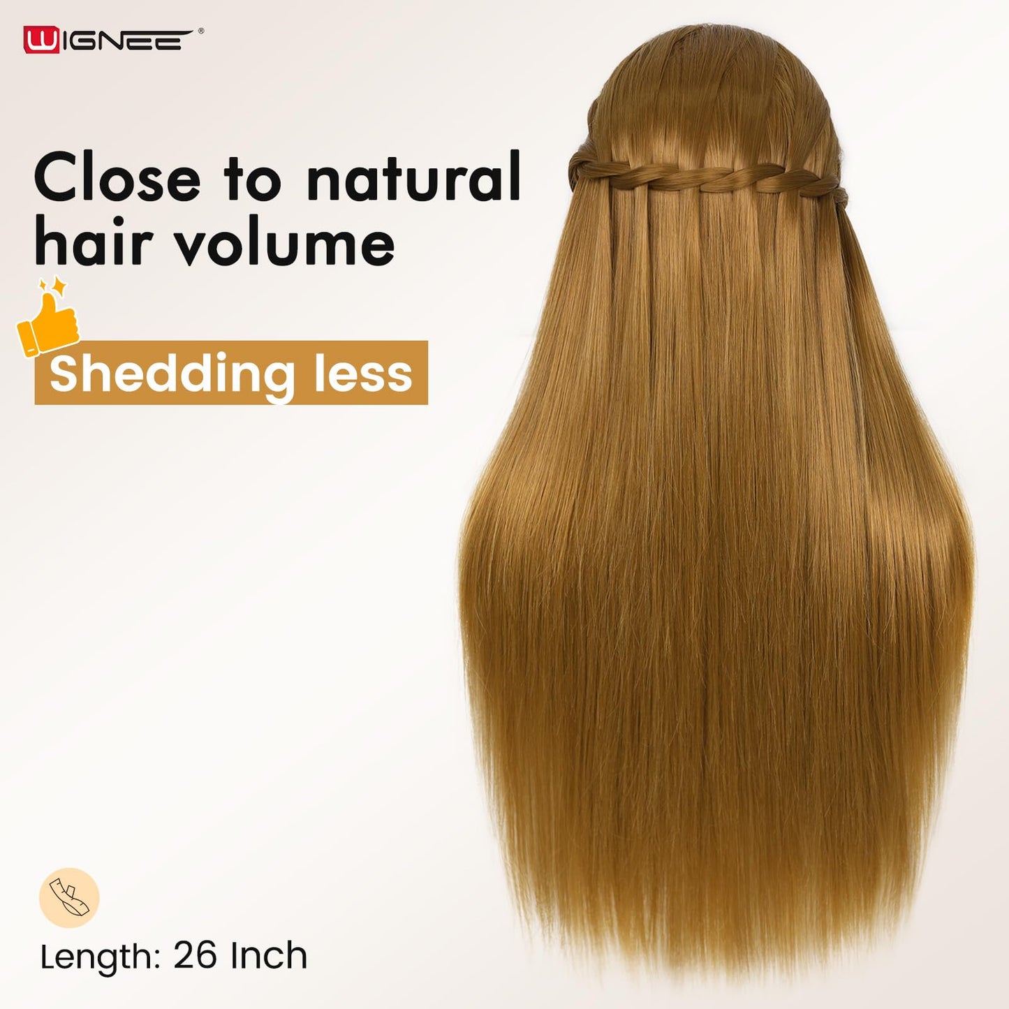 WIGNEE Professional Cosmetology Mannequin Head with Unique Realistic Face – Heat Resistant Synthetic Hair for Cutting & Styling Practice, Makeup-Friendly Training Head with Low Shedding, 26 Inch(27)
