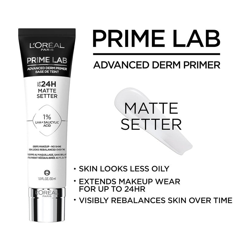 L'Oreal Paris Prime Lab Face Primer - 24H Matte Setter with Salicylic Acid | No Shine Finish, 1.01 Fl Oz