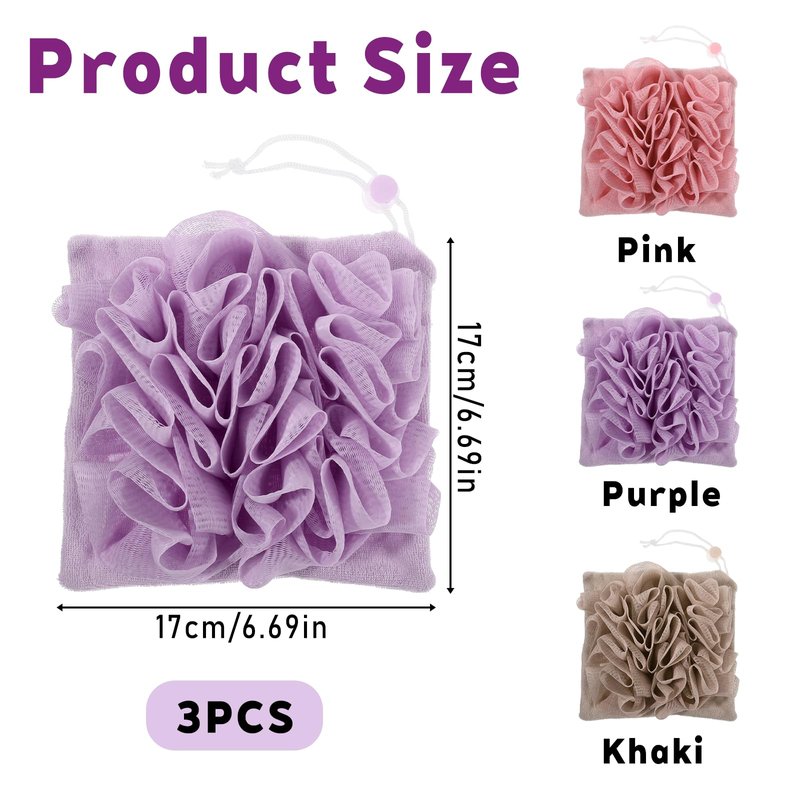 HJZHII 3Pcs Loofah Washcloth Combo 2 in 1, Bar Soap Loofah Pouch Can Hold Soap Exfoliating and Reusable Shower Sponge for Bathing