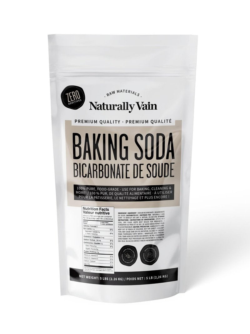 Naturally Vain Baking Soda, Food-grade Sodium Bicarbonate, Natural Deodorizer Odor Absorber, Great for Baking, Cooking, Cleaning & More, 5lb Resealable Bag