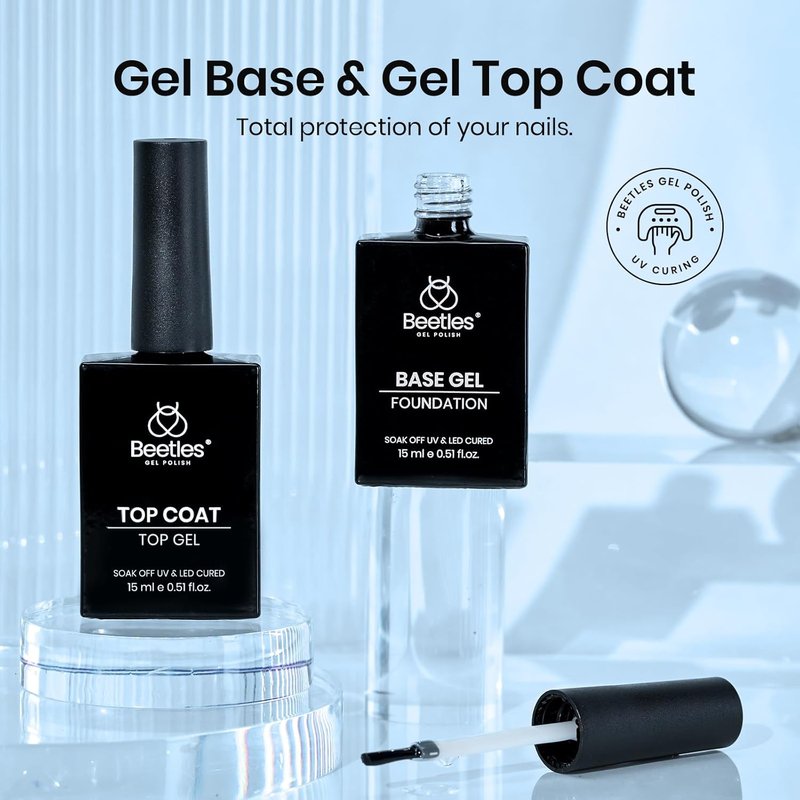 Beetles Gel Top Coat and Base Coat Set - 15ml | Professional Acid-Free Nail Prep Kit